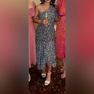 Astr One-Shoulder Floral Midi Skirt Dress - Blue